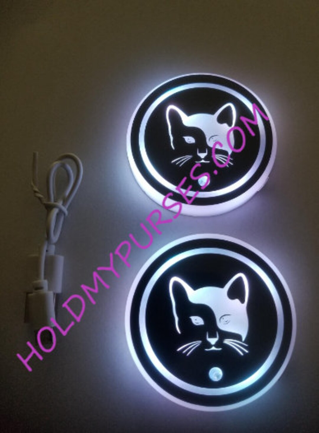 2PC. Custom Cat LED Coaster for Cars/car Bling/car Accessories. Buy 2
