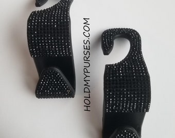 2 piezas. Gancho de coche de diamantes de imitación negro/percha de bolsa/gancho de bolso/organizador de coche/gancho de reposacabezas/bling de coche. Compra 2 juegos y ahorra..!!