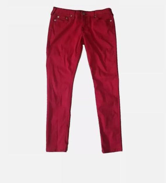 True Religion Red Skinny Jeans With Black Stitch Pockets Mens 33x31 Stretch Etsy UK