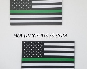 2pcs. Green Stripe American Flag Magnet 4.5 x 2.75 for cars and truck/Car bling/Vehicle accessory