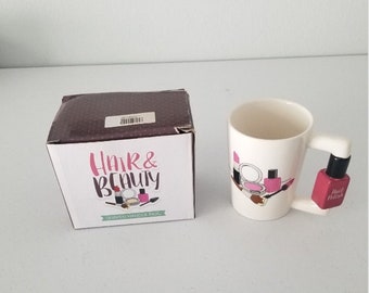 Taza de café Taza de café con mango de esmalte de uñas 300 ml Salón de belleza de cerámica pintado