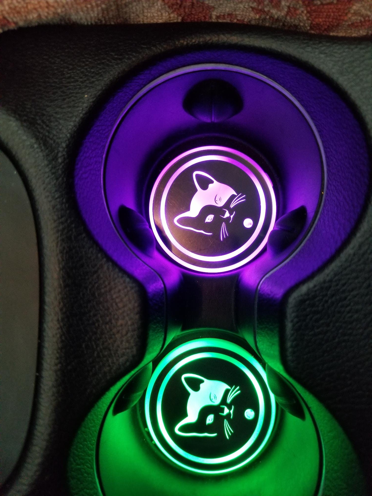 2PC. Custom Cat LED Coaster for Cars/car Bling/car Accessories. Buy 2