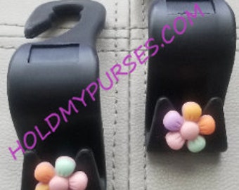 2 Pc. Cute Flower Car Hook/ Bag Hanger/Purse Hook/Car Organizer/Headrest Hook/Car Bling