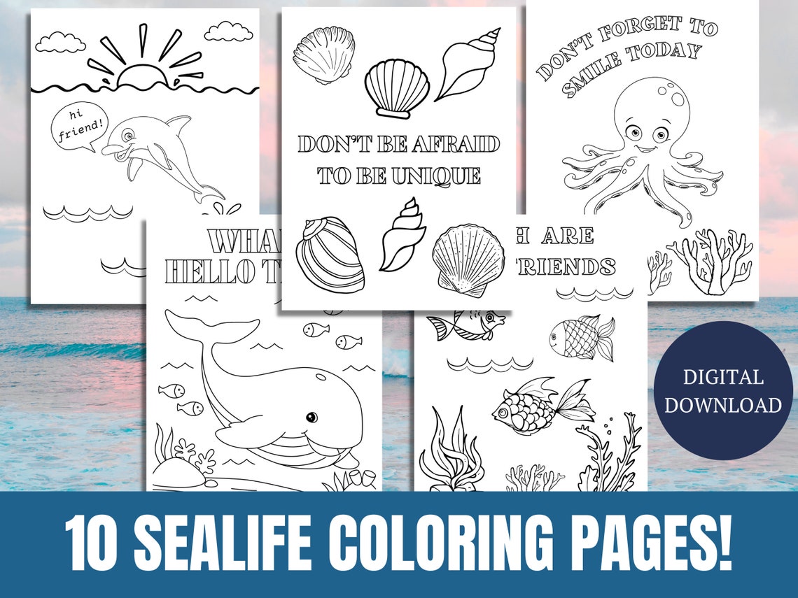 Kids Sealife Coloring Pages, Printable Coloring Book for Kids, Cute Inspiring Quotes, Activities ...
