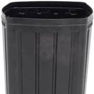 May include: A tall, black plastic plant pot with vertical ribbed detailing. The pot has a rectangular top and a slightly tapered shape. The dark color and simple design suggest a functional container for plants, suitable for various gardening needs.