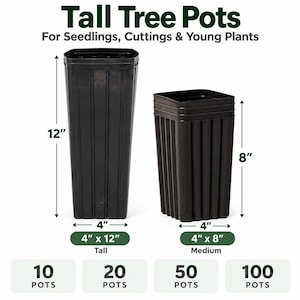 Tall Tree Pots for Seedlings & Cuttings – 4x8 or 4x12 Deep Nursery Pots