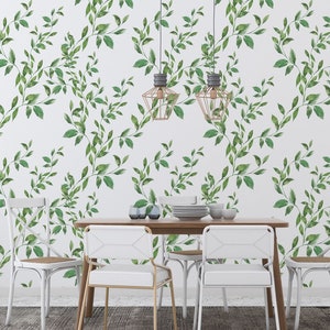 Ivy Leaf Wallpaper | Green Leaves Wall Mural | Leaf Wallpaper | Peel and Stick Removable Wallpaper