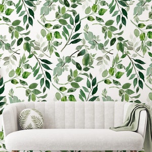 Leaf Wallpaper | Watercolor Ivy with Branches Wall Mural | Peel and Stick Wallpaper, Removable Wallpaper