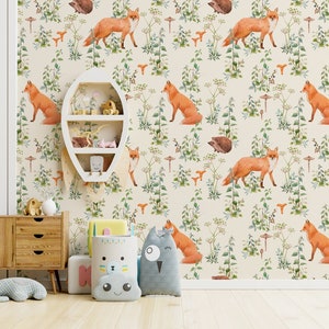 Kids Wallpaper, Peel and Stick Wallpaper, Removable Wallpaper, Cute Fox Wallpaper, Nursery Wallpaper, Kids Room Wallpaper, Wallpaper