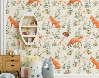 Kids Wallpaper, Peel and Stick Wallpaper, Removable Wallpaper, Cute Fox Wallpaper, Nursery Wallpaper, Kids Room Wallpaper, Wallpaper