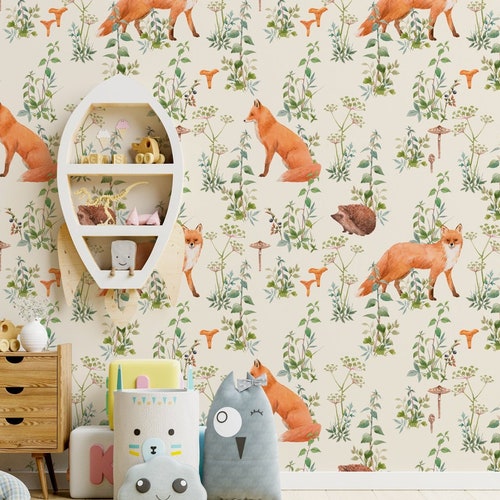 Fox Print Wallpaper Removable Peel and Stick Mural Foxes and - Etsy
