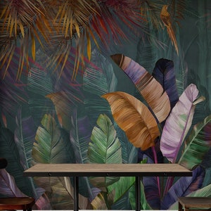 Tropical Wallpaper Peel and Stick, Colorful Palm Tree Wall Mural, Jungle Wallpaper, Removable Wallpaper, Self Adhesive Wallpaper