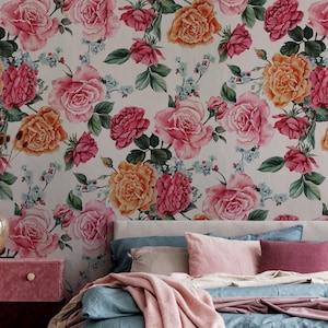 Floral Wallpaper Peel and Stick, Colorful Peony Flowers Wallpaper, Removable Wallpaper, Self Adhesive Wallpaper