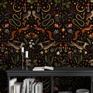 Mushroom Wallpaper | Dark Botanical Wall Mural | Botanical Wallpaper | Removable Wallpaper