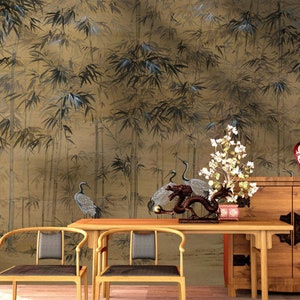Chinoiserie Tree Wallpaper, Crane Birds Wall Mural, Vintage Peel and Stick, Removable Chinoiserie Decor for Home Office