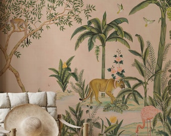 Tropical Landscape Wallpaper | Vintage Forest Wall Mural Peel and Stick