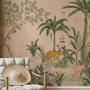 Tropical Landscape Wallpaper | Vintage Forest Wall Mural Peel and Stick