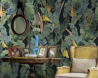 Banana Leaf Wallpaper | Tropical Leaf Wall Mural | Green Leaves Palm Tree Wallpaper | Peel and Stick