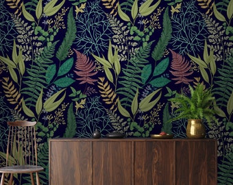 Dark Botanical Wallpaper, Peel and Stick Wallpaper, Removable Wallpaper, Botanical Wallpaper, Temporary Wallpaper, Wallpaper