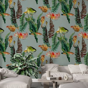 Japanese Fish Peel and Stick Wallpaper: Tropical Removable Wallpaper