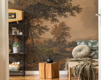 Vintage Landscape Wallpaper: Scenic Rural Painting, Peel and Stick