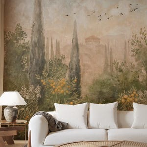Vintage Summer Landscape Wallpaper, Scenic Wallpaper Peel and Stick, Removable Wallpaper, Panoramic Wallpaper Mural
