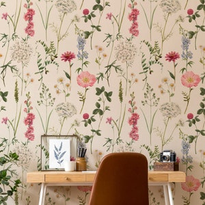 Wildflower Wallpaper | Botanical Field Floral Wall Mural | Peel and Stick | Little Florals Wallpaper