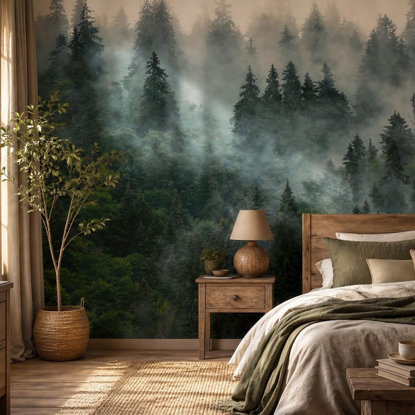 Misty Forest Wallpaper: Peel and Stick Foggy Wall Mural