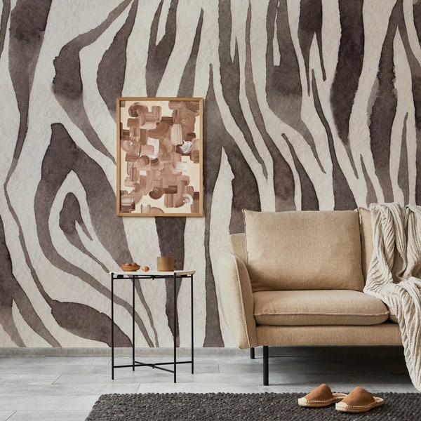 Watercolor Abstact Wallpaper Peel and Stick, Zebra Texture Wall Mural, Art Wallpaper, Living Room Decor