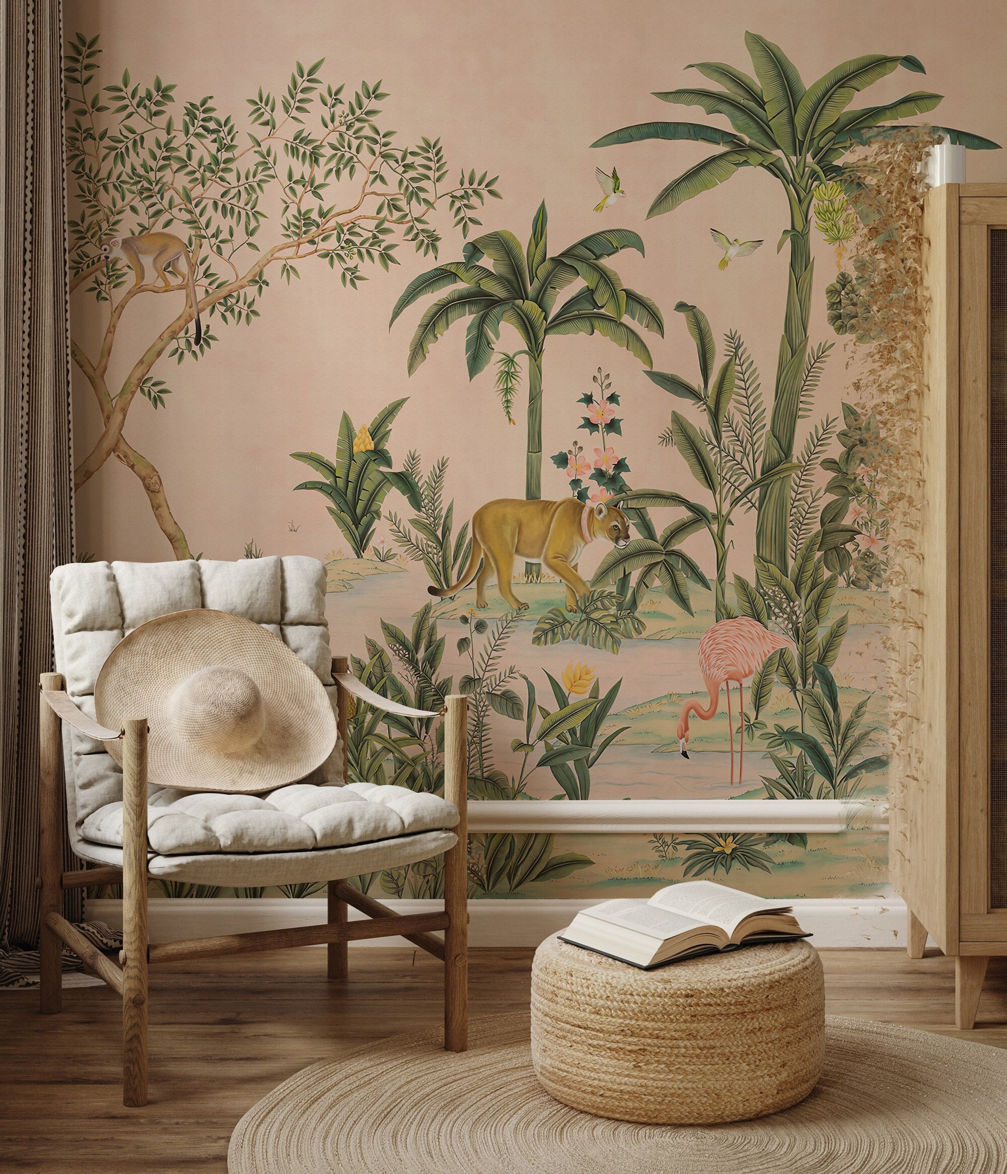 Tropical Landscape Wallpaper | Vintage Forest Wall Mural Peel and Stick