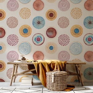Boho Geometric Wallpaper Peel and Stick, Circle Wallpaper, Abstract Wallpaper, Colorful Wallpaper, Removable Wallpaper
