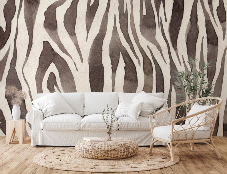 Watercolor Abstact Wallpaper Peel and Stick, Zebra Texture Wall Mural, Art Wallpaper, Living Room Decor image 5