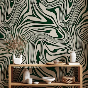 Abstract Green Swirl Wallpaper: Peel and Stick Art Mural