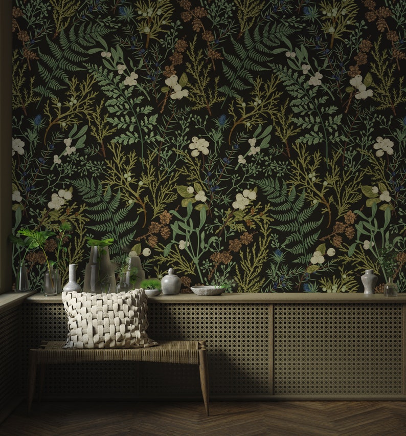 Vintage Dark Botanical Wallpaper Peel and Stick Wallpaper - Etsy UK
