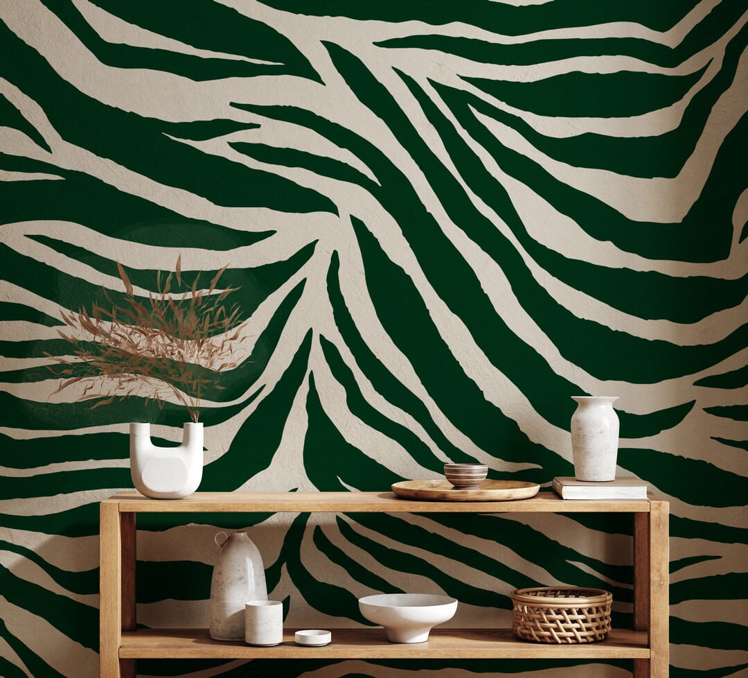 Abstract Wallpaper Peel and Stick, Dark Green Wall Mural, Art Wallpaper