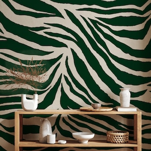 Abstract Wallpaper Peel and Stick, Dark Green Wall Mural, Art Wallpaper