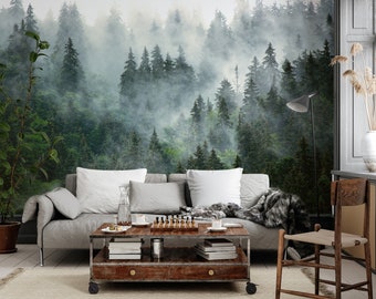 Misty Forest Wallpaper Peel and Stick, Foggy Forest Wall Mural, Nature Wallpaper, Removable Wallpaper