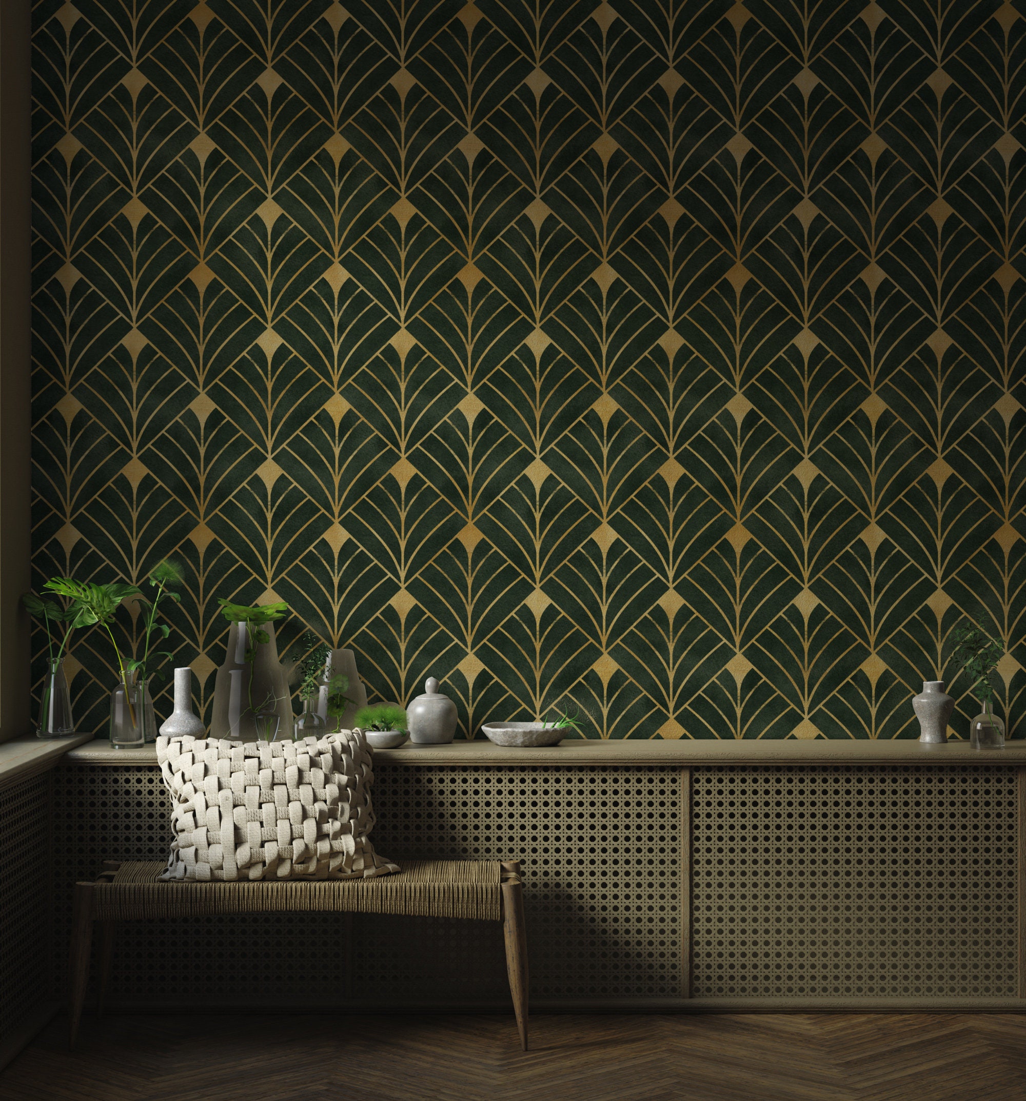 Art Deco Black Floral Pattern Wallpaper  Moonwallstickerscom