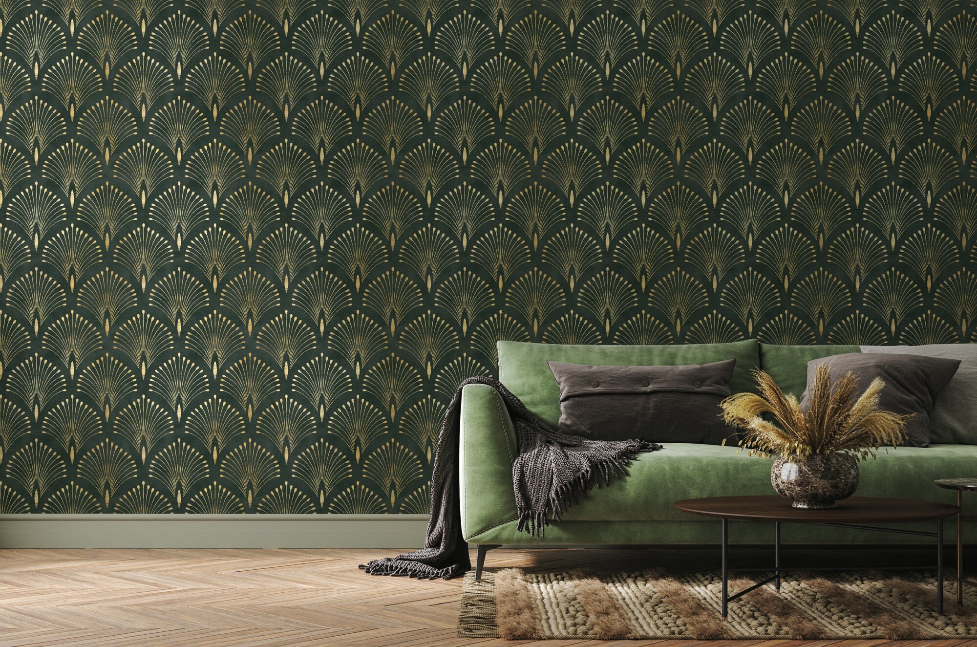 Art Deco Peel and Stick Wallpaper, Green Gold Geometric, Removable - Etsy