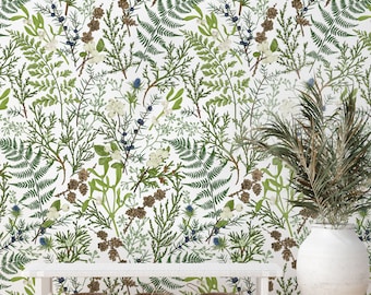 Vintage Fern Botanical Peel and Stick Wallpaper: Removable Self Adhesive