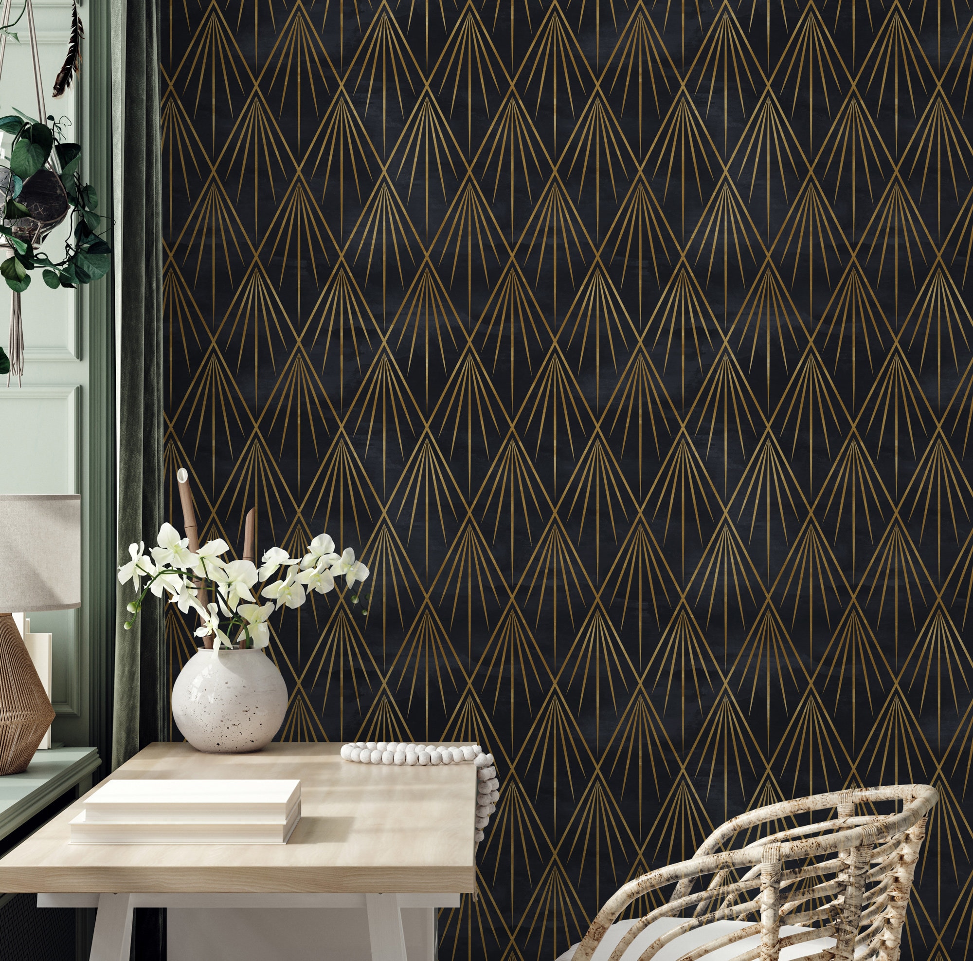 Geometric Peel and Stick Wallpaper: Vintage Art Deco Room Decor - Etsy