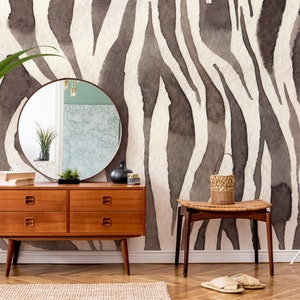 Watercolor Abstact Wallpaper Peel and Stick, Zebra Texture Wall Mural, Art Wallpaper, Living Room Decor image 4