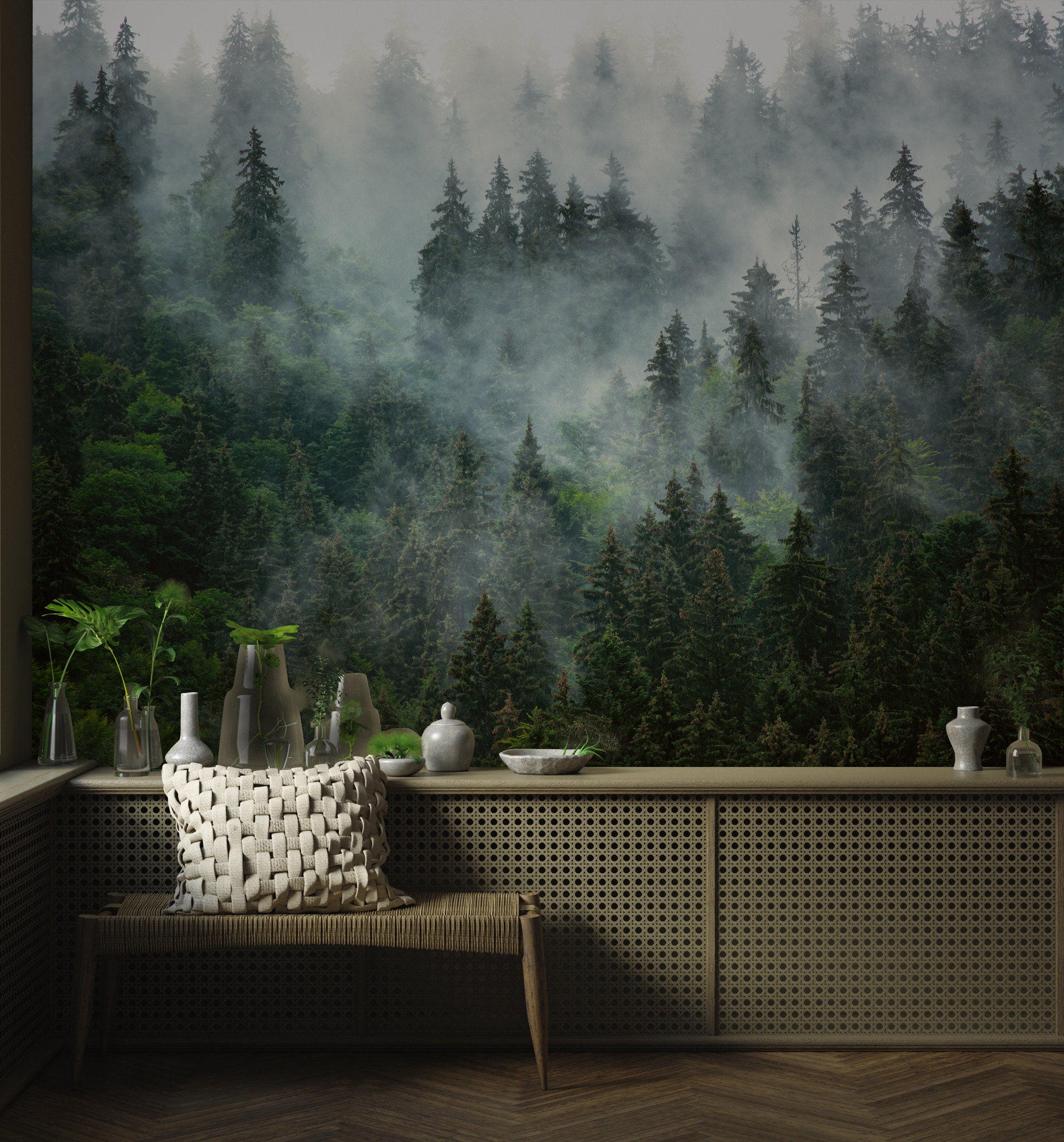 Misty Forest Wallpaper Peel and Stick Foggy Forest Wall - Etsy