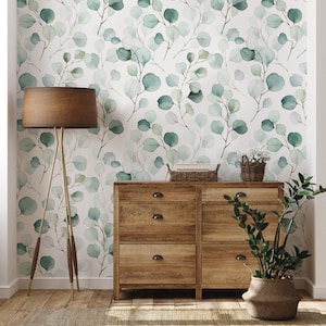 Watercolor Leaf Wallpaper Peel and Stick, Soft Leaf Wall Mural, Removable Wallpaper