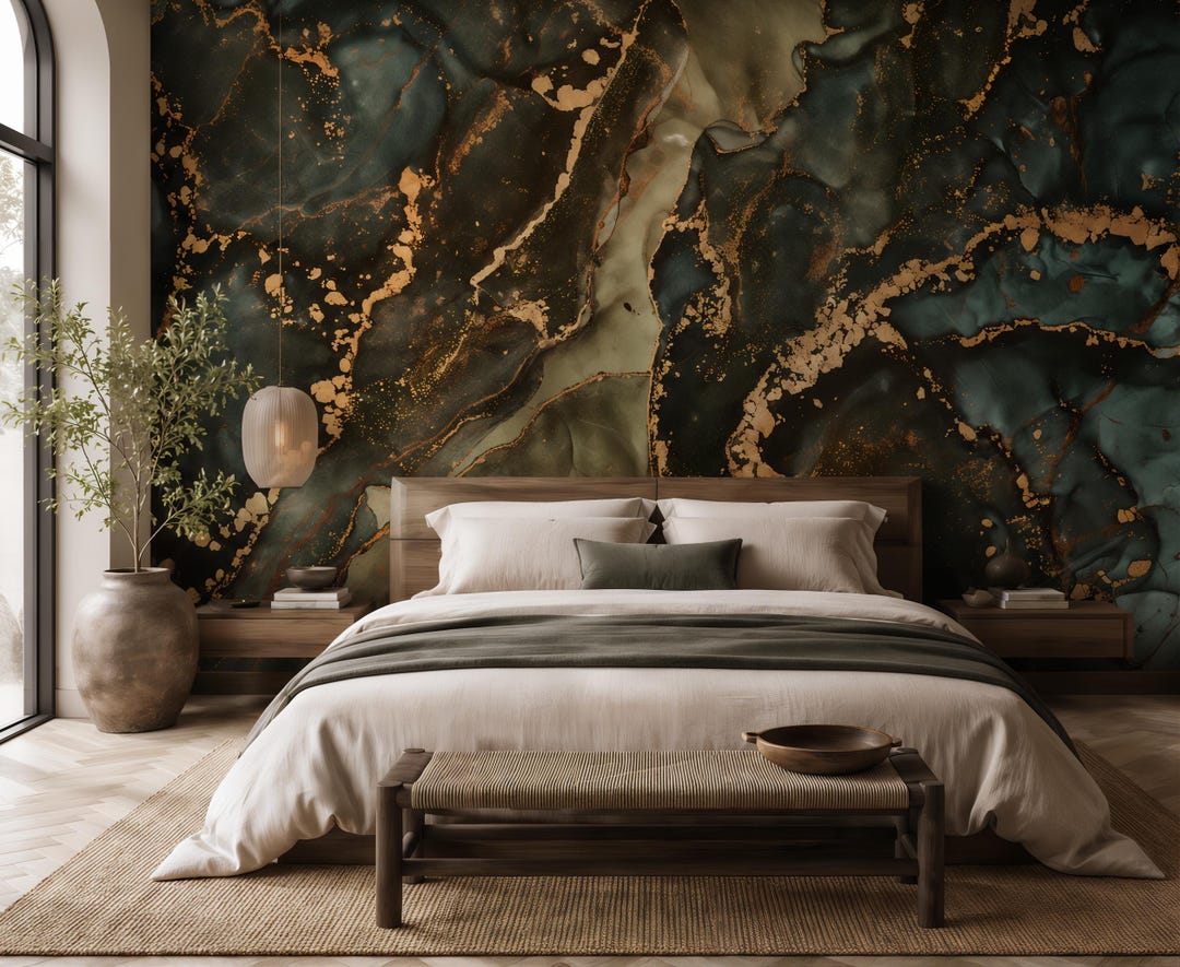 Luxury Abstract Wallpaper | Emerald Green Marble Wall Mural | Modern ...