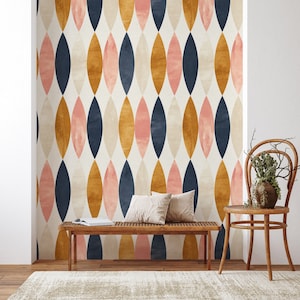 Geometric Wallpaper Peel and Stick, Scandinavian Wall Mural, Abstract Shapes Wallpaper, Removable Wallpaper