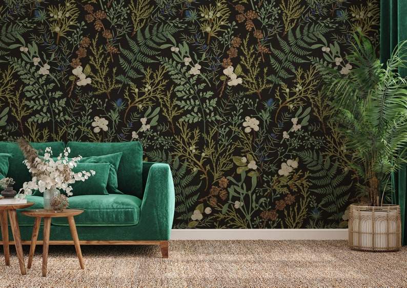 Vintage Dark Botanical Wallpaper Peel and Stick Wallpaper - Etsy