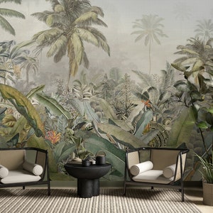 Vintage Tropical Landscape Wallpaper Peel and Stick, Scenic Wallpaper, Removable Wallpaper, Self Adhesive Wallpaper