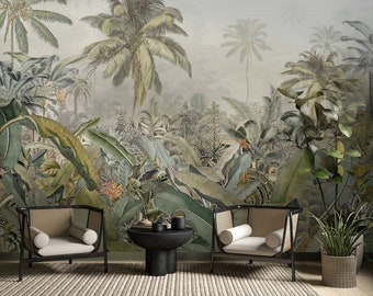 Vintage Tropical Landscape Peel and Stick Wallpaper