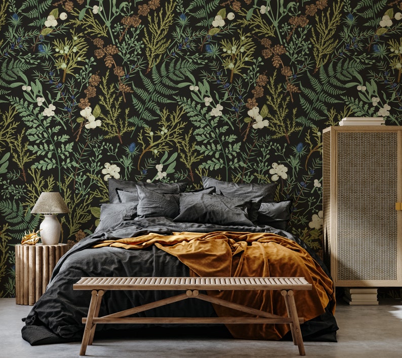 Vintage Dark Botanical Wallpaper Peel and Stick Wallpaper - Etsy